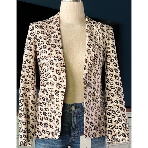 Joie Leopard 100% Linen Blazer 00 - Picture 7 of 12